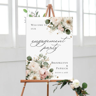 Póster Elegante bienvenida de fiesta de compromiso floral
