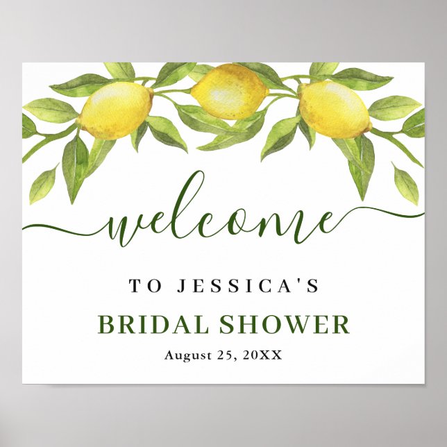 Póster Elegante bienvenida de la DUCHA BRIDAL Lemons Gree (Frente)
