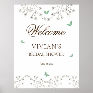 Póster Elegante bienvenida de lluvia de boda floral y mar