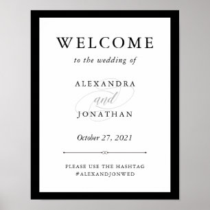 Póster Elegante Bienvenida de los Bodas blancos y negro