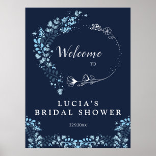 Póster Elegante Bienvenida de Monograma Naval Floral para