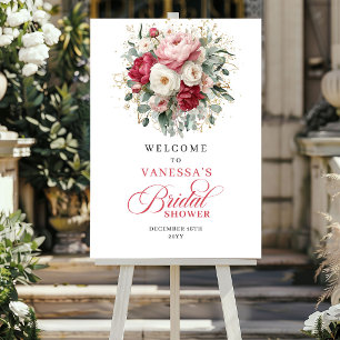 Póster Elegante Bienvenida de Regadera Nupcial Floral con