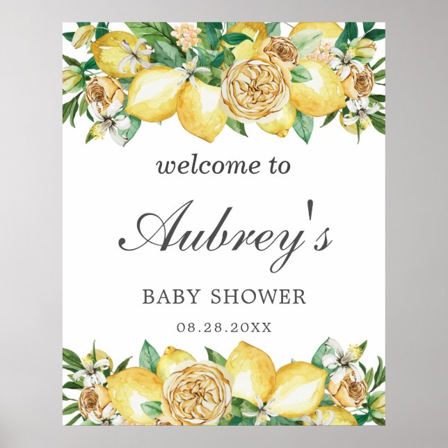 Póster Elegante Bienvenida de Shower de Bebé con Flor de  (Frente)