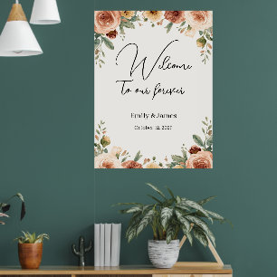 Póster Elegante Bienvenida Floral Acuarela para Boda