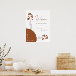 Póster Elegante Bienvenida Floral De Dos Colores En Otoño