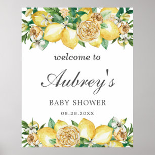 Póster Elegante Bienvenida Floral Verde Limón para Baby S