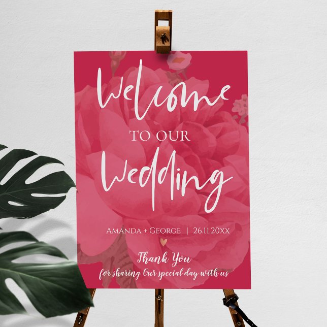 Póster Elegante bienvenida Magenta Floral a nuestro Boda (Subido por el creador)