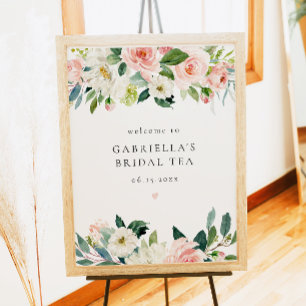 Póster Elegante bienvenida Rubor de té de novia con flore