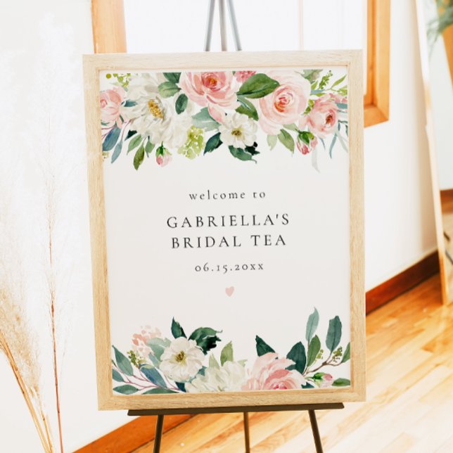 Póster Elegante bienvenida Rubor de té de novia con flore (Subido por el creador)