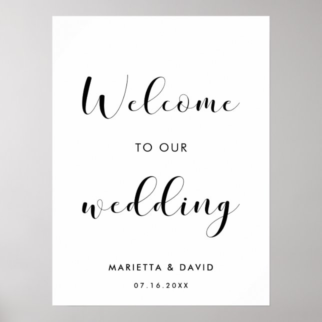 Póster Elegante Bienvenido a nuestro cartel de boda (Frente)