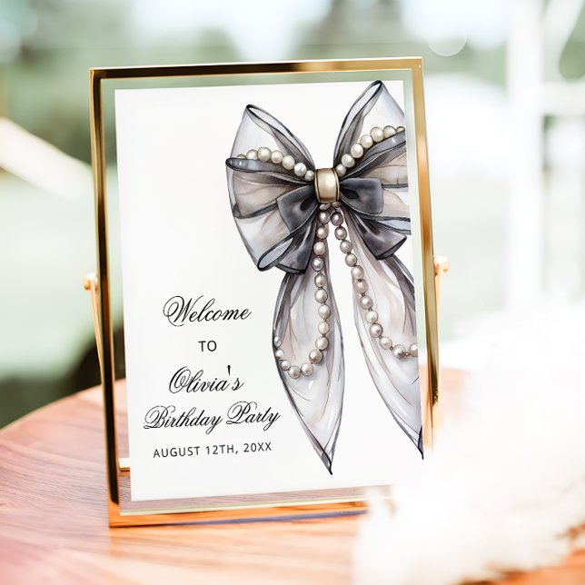 Póster Elegante Black Bow Coquette Bienvenida cumpleaños (Subido por el creador)