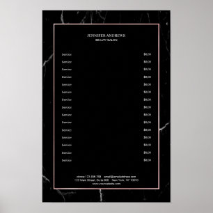 Póster Elegante Black Marble Rosegold Pricelist