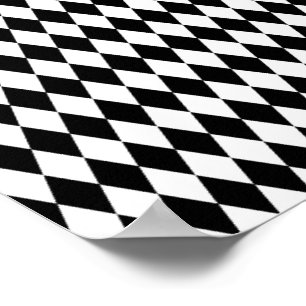 Póster Elegante Blanco Negro Harlequín Geométrico Rombo