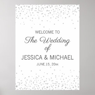 Póster Elegante Blanco Plata Diamante Brillo Boda