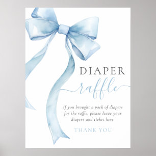 Póster Elegante Blue Bow Boy Baby Shower Diaper Raffle