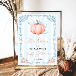 Póster Elegante Blue Bow Cute Pumpkin Baby Shower