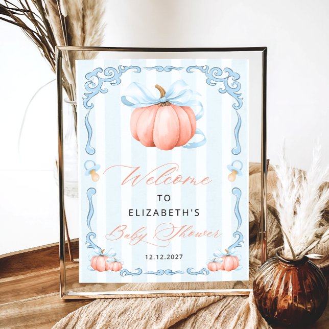 Póster Elegante Blue Bow Cute Pumpkin Baby Shower (Subido por el creador)
