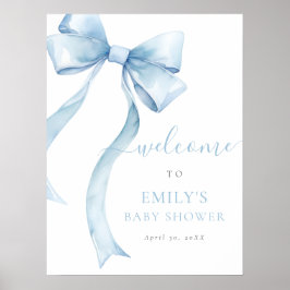 Póster Elegante Blue Coquette Bow Boy Baby Shower Bienven