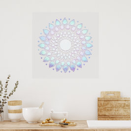Póster Elegante Blue Floral Lotus Mandala