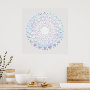 Póster Elegante Blue Floral Lotus Mandala