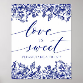 Póster Elegante Blue Floral Love es Sweet Treat Favor Rót