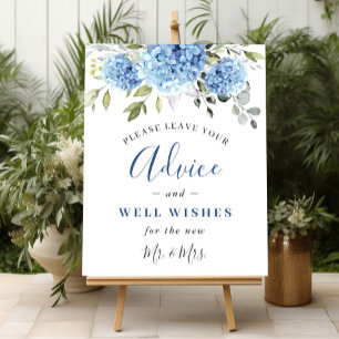 Póster Elegante Blue Hydrangea Consejos y Deseos Boda