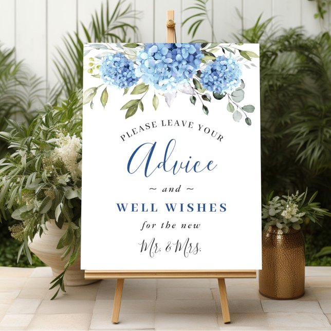 Póster Elegante Blue Hydrangea Consejos y Deseos Boda (Subido por el creador)
