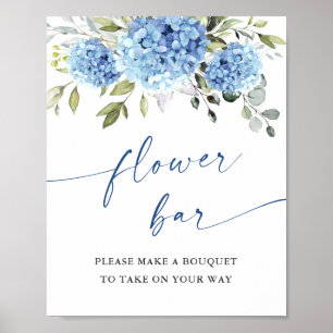 Póster Elegante Blue Hydrangea Flower Bar Bridal Shower