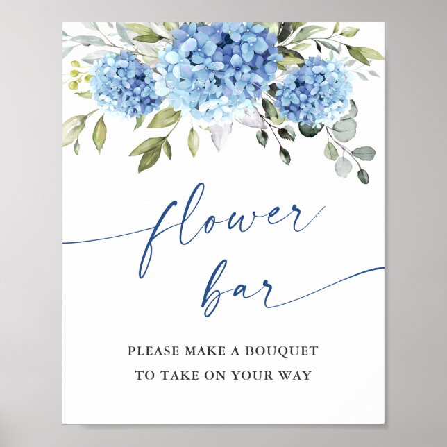 Póster Elegante Blue Hydrangea Flower Bar Bridal Shower (Frente)