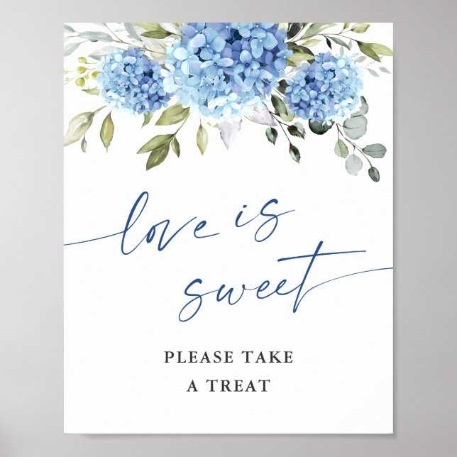 Póster Elegante Blue Hydrangea Love es Sweet Boda (Frente)