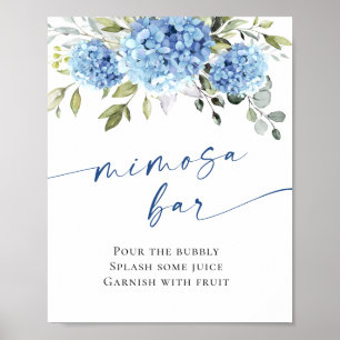 Póster Elegante Blue Hydrangea Mimosa Bar Boda