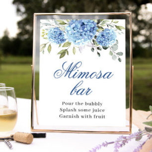 Póster Elegante Blue Hydrangea Mimosa Bar Boda