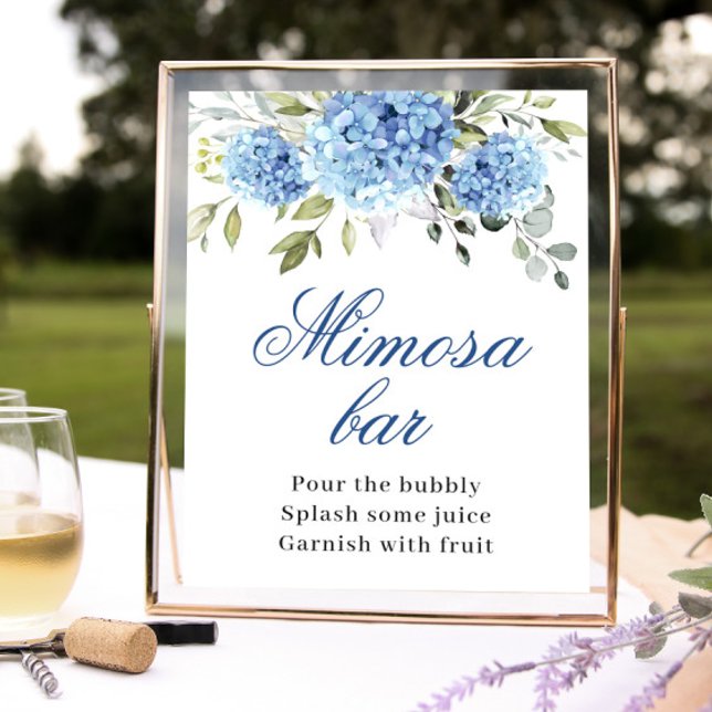 Póster Elegante Blue Hydrangea Mimosa Bar Boda (Subido por el creador)