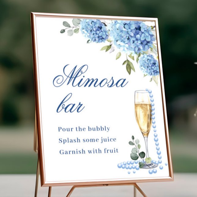 Póster Elegante Blue Hydrangea Mimosa Bar Boda (Subido por el creador)