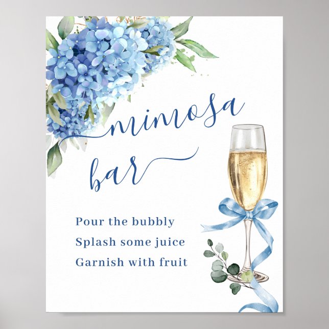 Póster Elegante Blue Hydrangea Mimosa Bar Weddin (Frente)