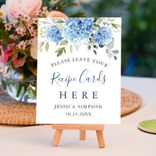 Póster Elegante Blue Hydrangea Receta Tarjetas Bridal Sho