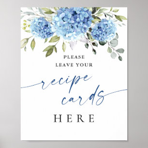 Póster Elegante Blue Hydrangea Receta Tarjetas Bridal Sho