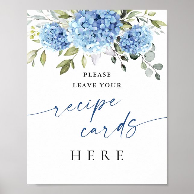 Póster Elegante Blue Hydrangea Receta Tarjetas Bridal Sho (Frente)