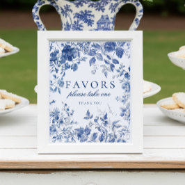 Póster Elegante Blue Toile de Jouy Chinoiserie favorece e