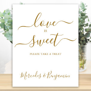 Póster Elegante Boda Amor Dulce Oro Tabla Personalizada