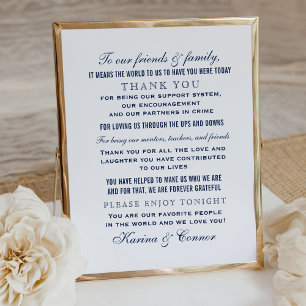Póster Elegante Boda Azul de la Marina Mensaje de agradec