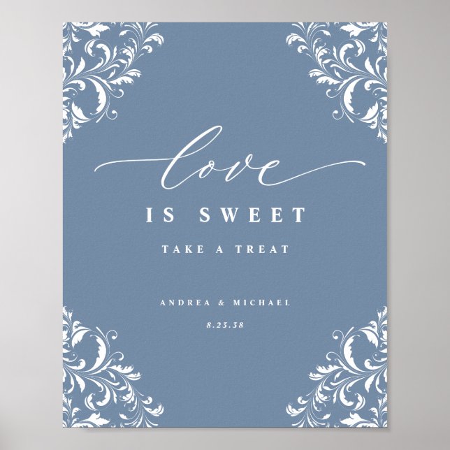 Póster Elegante Boda azul turbio amor es Rótulo dulce (Frente)