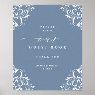 Póster Elegante Boda azul turbio Rótulo de libros de invi