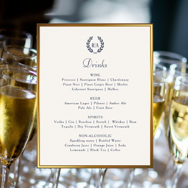 Póster Elegante Boda Bebidas Menú Rótulo de Crema Naval (Subido por el creador)