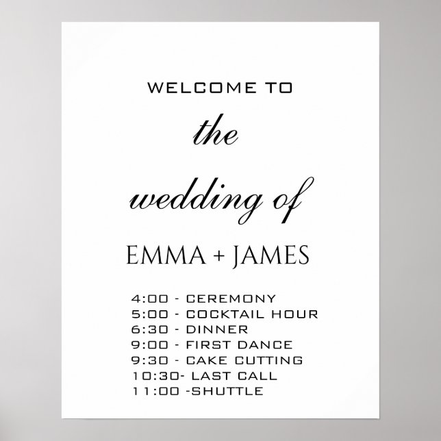 Póster Elegante Boda Blanco Orden De Eventos Poster (Frente)
