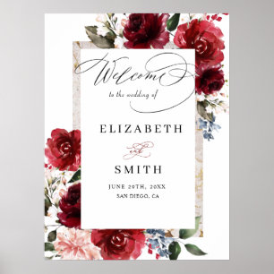 Póster Elegante Boda blanco rústico con flores rojizas
