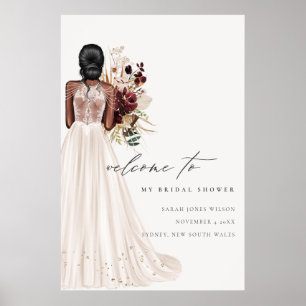 Póster Elegante Boda blanco vestido con ducha de novia