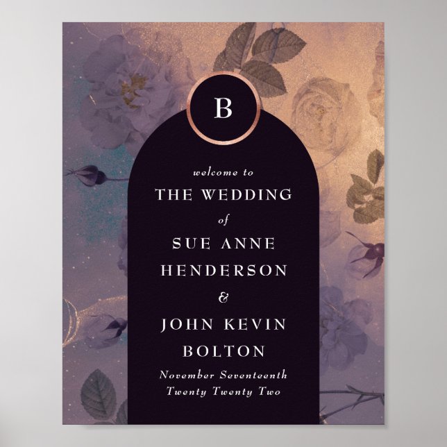 Póster Elegante Boda Boho Floral Arch Rosa Gold (Frente)