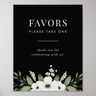 Póster Elegante Boda Botánica Floral Negra Favorece el Ró