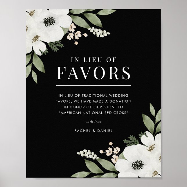 Póster Elegante Boda Botánico Floral en lugar de Favor (Frente)
